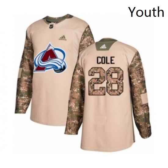 Youth Adidas Colorado Avalanche 28 Ian Cole Authentic Camo Veterans Day Practice NHL Jersey